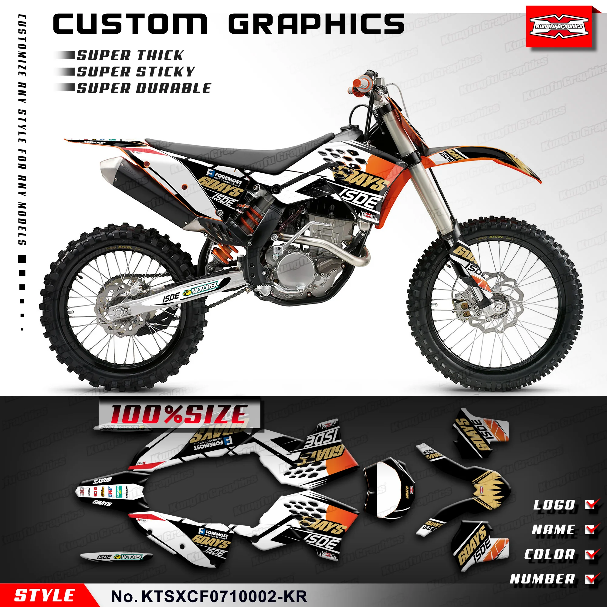 

Набор графических наклеек KUNGFU для KTM 125 144 150 250 450 505 SX SXF XC XCF 2007 2008 2009, стиль без звёздочек