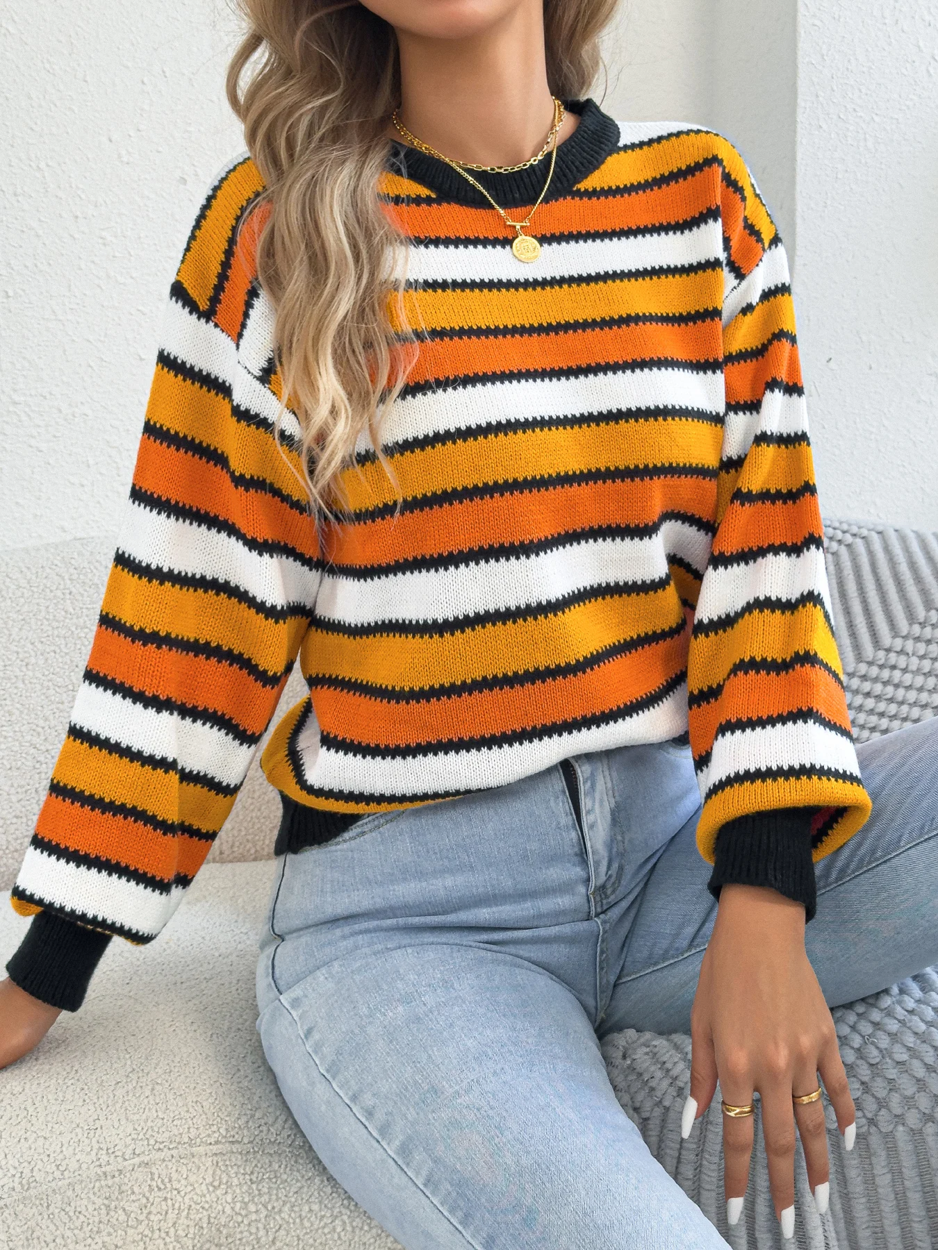 Women Autumn Winter Sweater Coffee Green Knitted Pullover