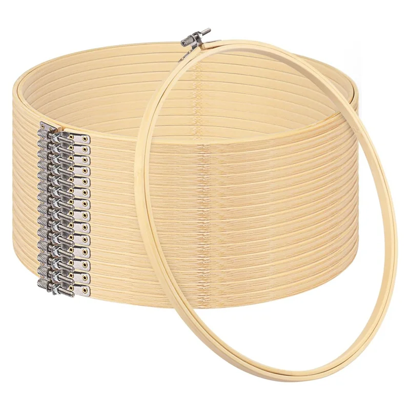 15PCS Bamboo Embroidery Hoops Set Kit 2 Inch Embroidery Hoop Set Adjustable In Bulk For Needlework, Sewing And Crafts