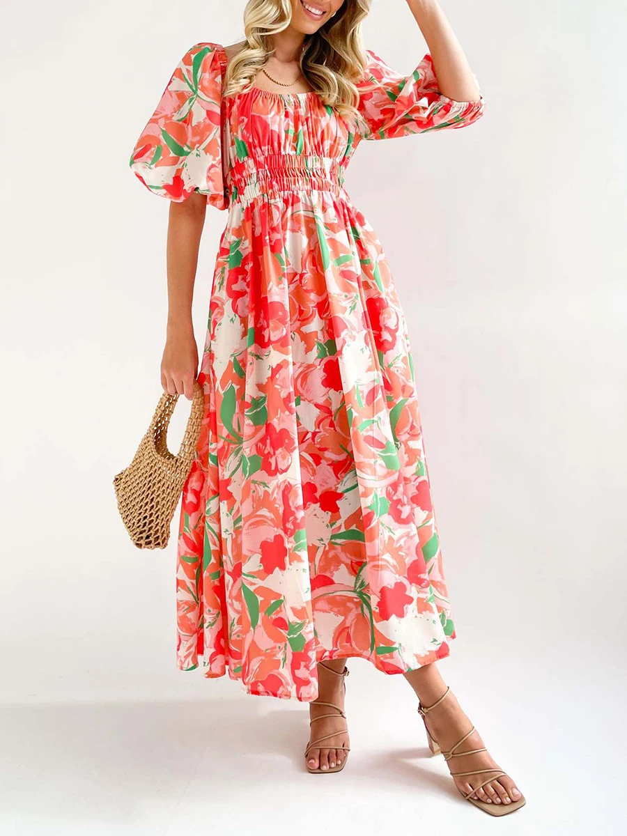 

Women s Elegant V-Neck Sleeveless Maxi Dress with Lace Hollow-Out Detailing and Floral Print Perfect for Summer Beachwear