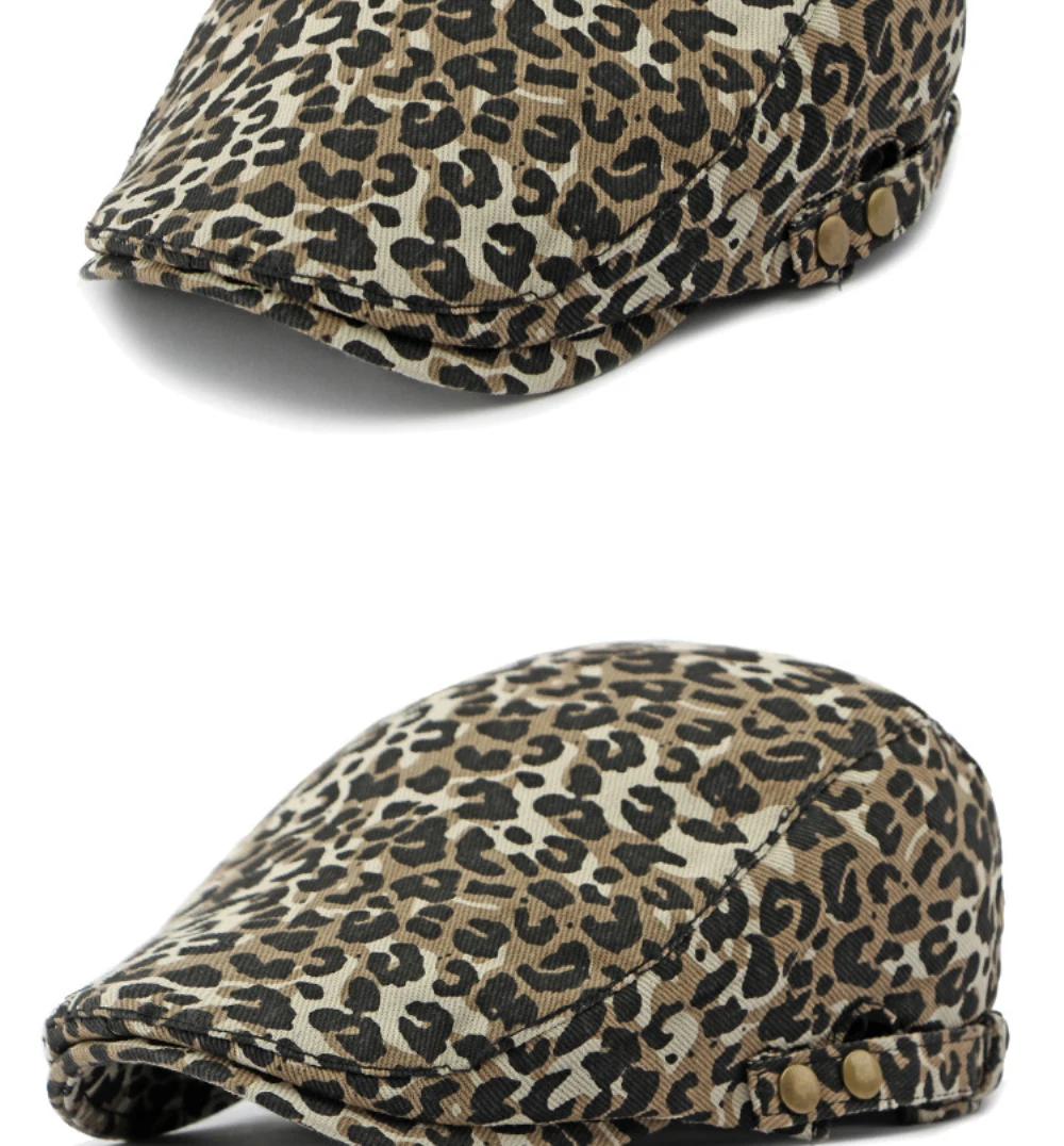 HT4377 Herren-Baskenmützen Damen Vintage Leoparden-Künstlermütze Unisex Frühlings-Ivy-Flatcap Verstellbare Baskenmützen – Detail 10