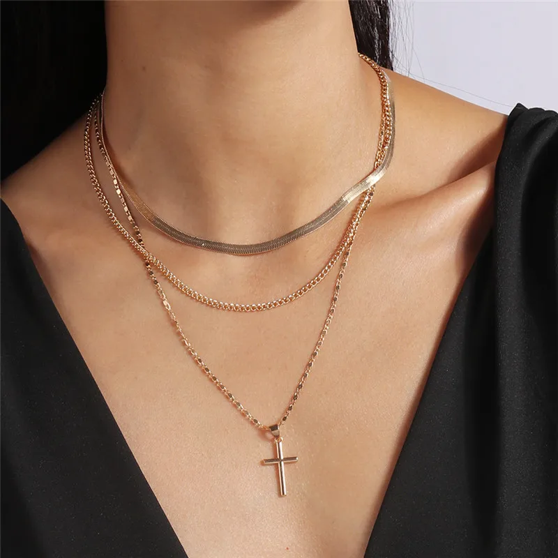 Collana Donna Multistrato Con Perle E Ciondolo Croce – Gioiello Di Moda Retro In Lega, Regalo Per San Valentino E Compleanno - 3