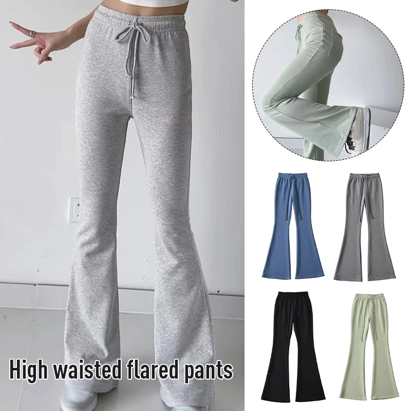 2023 Women Drawstring Flare Pants Korea Cotton High Waist Casual Elastic Flare Pants Spicy Girl Sexy Streetwear Y2k Trousers