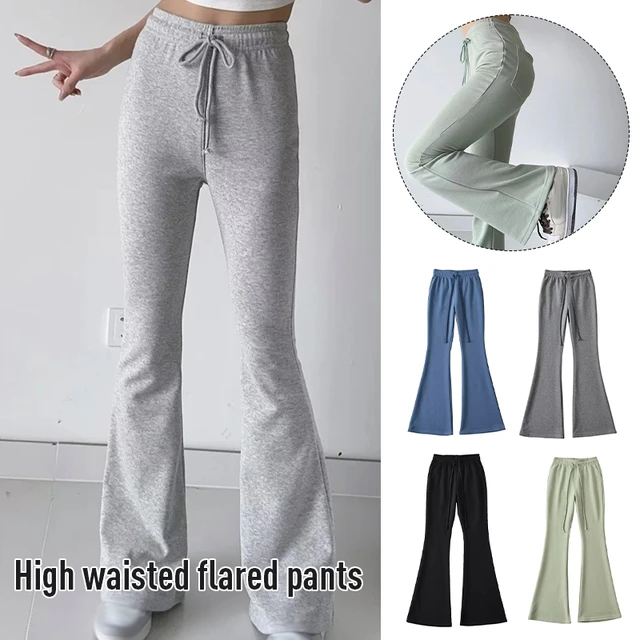 2023 Women Drawstring Flare Pants Korea Cotton High Waist Casual Elastic  Flare Pants Spicy Girl Sexy Streetwear Y2k Trousers - AliExpress