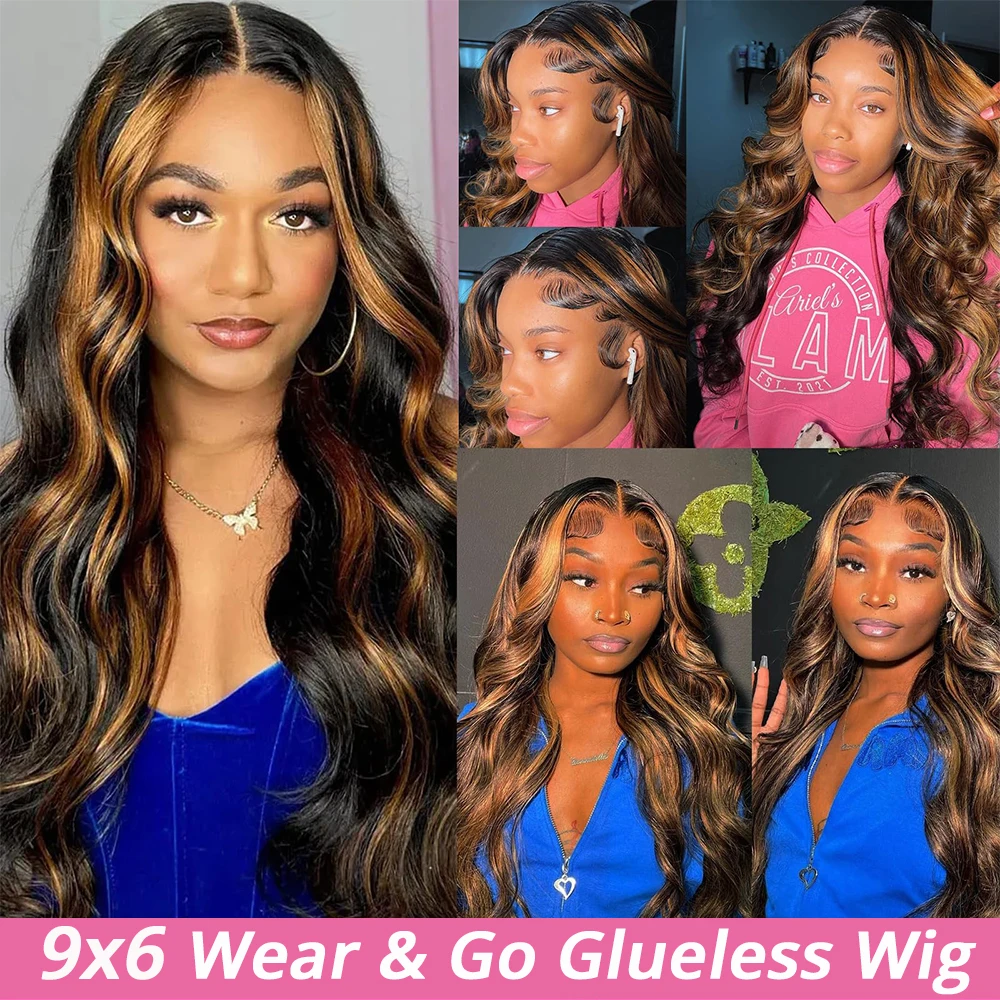 Parrucche Glueless Highlight Wear and Go in Capelli Umani, Pre-Plucked e Pre-Cut, con Frontale in Pizzo HD 9x6, per Donne, con Nodi Sbiancati - immagine 6