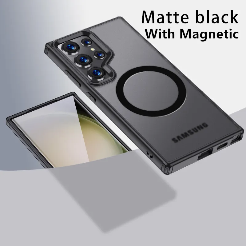 Magnetic Wireless Charging Armor Case with Matte & Clear Finish - Military Shockproof Cover