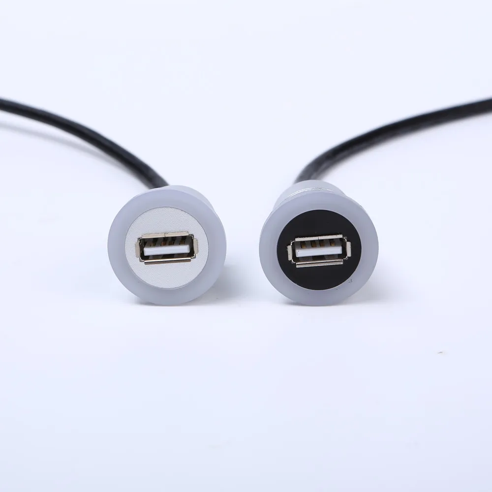 USB A Jack to Micro USB B Jack Round Panel Mount Adapter