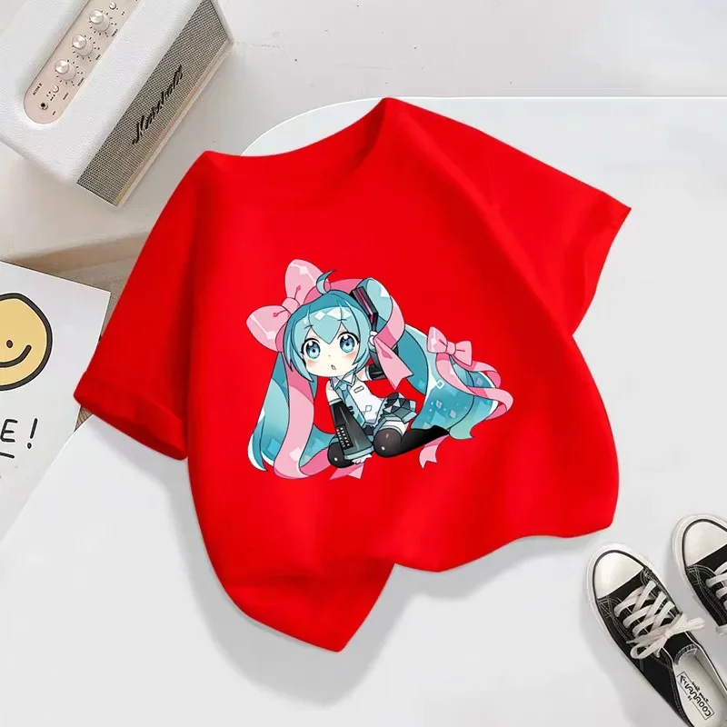 Hatsune Miku Short Sleeve T Shirt Set Kids T-shirt Clothes Harajuku Boy Girls Tshirt Hip Hop Tees All Match Trendy Street Style 3