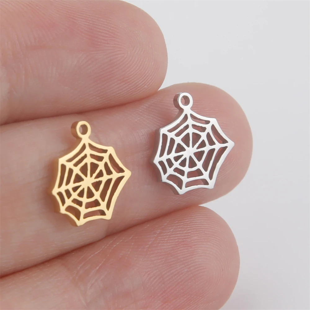 5 teile/los Edelstahl Spinnennetz winzige Anhänger DIY Halskette Armband Ohrringe Charms für Schmuck herstellung Zubehör Großhandel – Detail 5