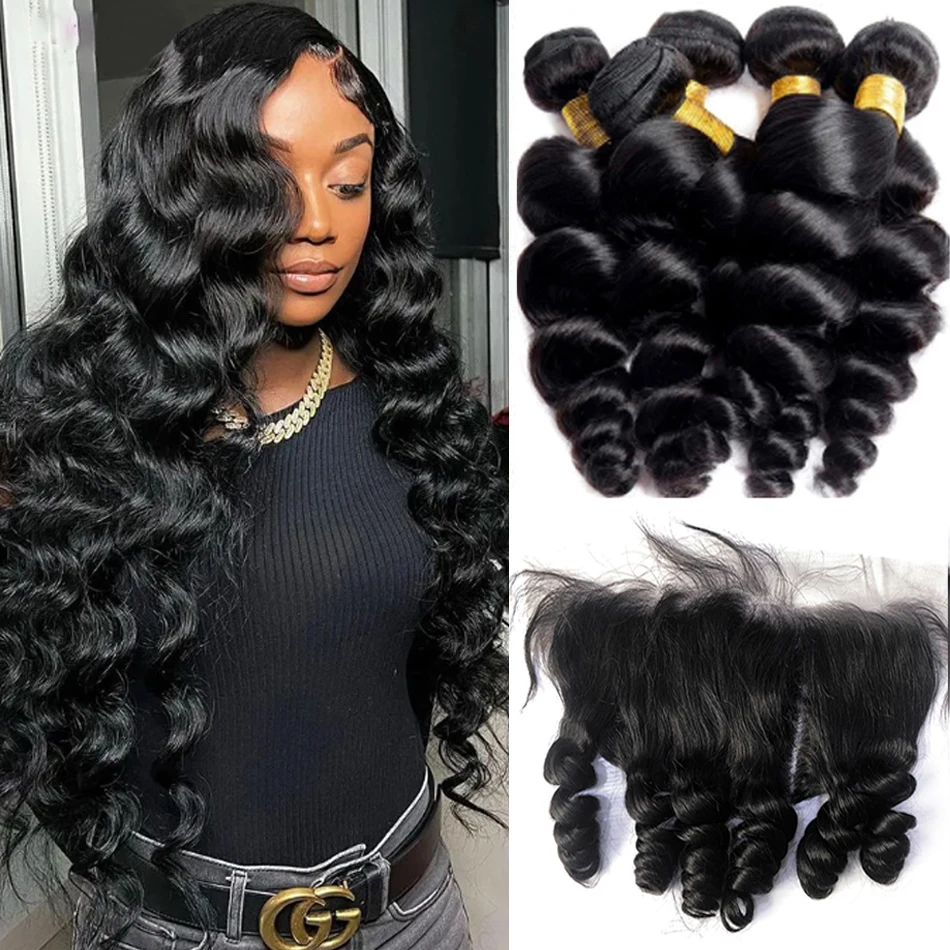 Loose Wave Bundles With HD Lace Frontal 13X4 Indian Virgin Human Hair 3 Bundles With Closure Raw Hair 4X4 Closure With Bundles