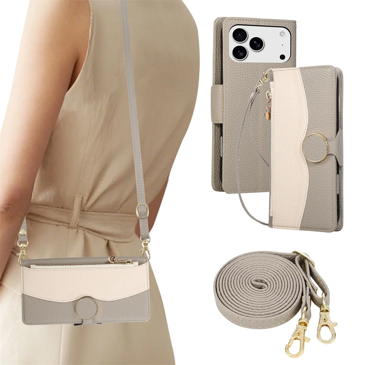 Zipper Crossbody Leather Phone Case Wallet with Card Holder