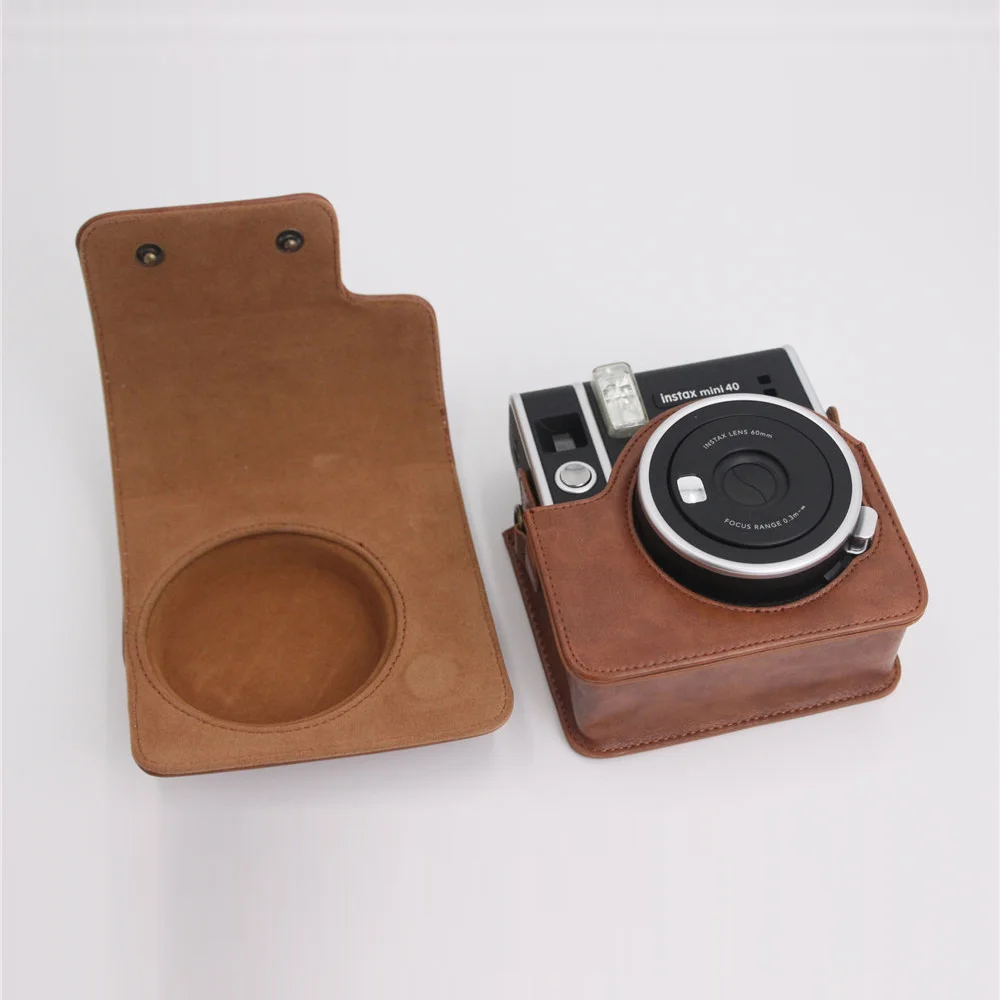 Retro Camera Bag PU Leather Case For Fujifilm Instax Mini 40 Camera Protective Cover With Shoulder Straps