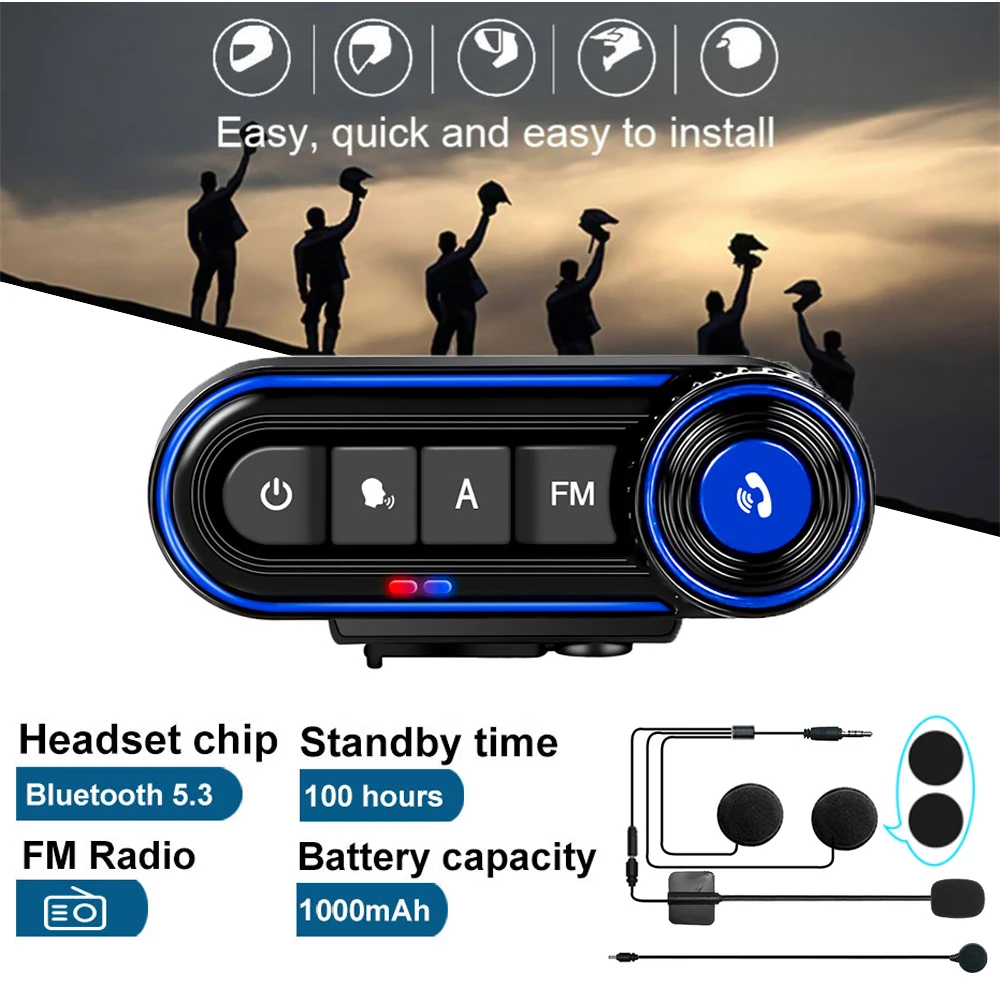 

Bluetooth-гарнитура V5.3 на шлем мотоциклетная с FM-радио