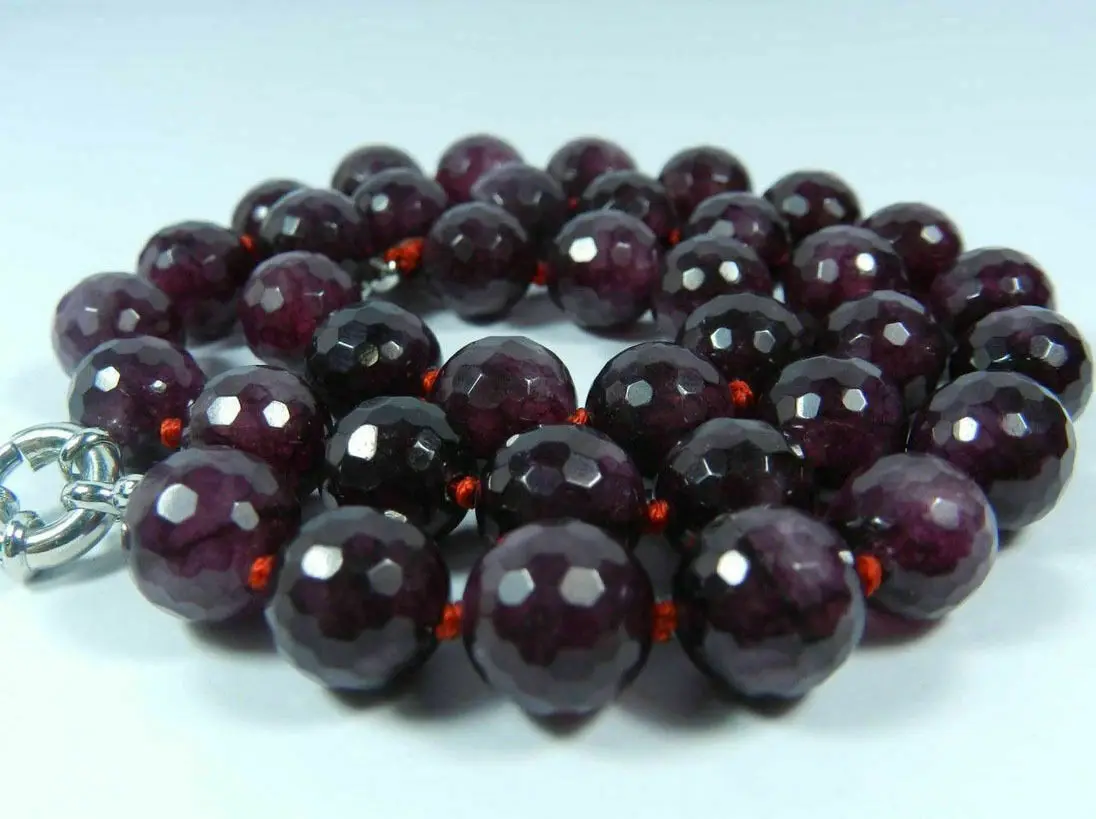 New 10mm Faceted Garnet Red Gemstone Round Beads Necklace 18
