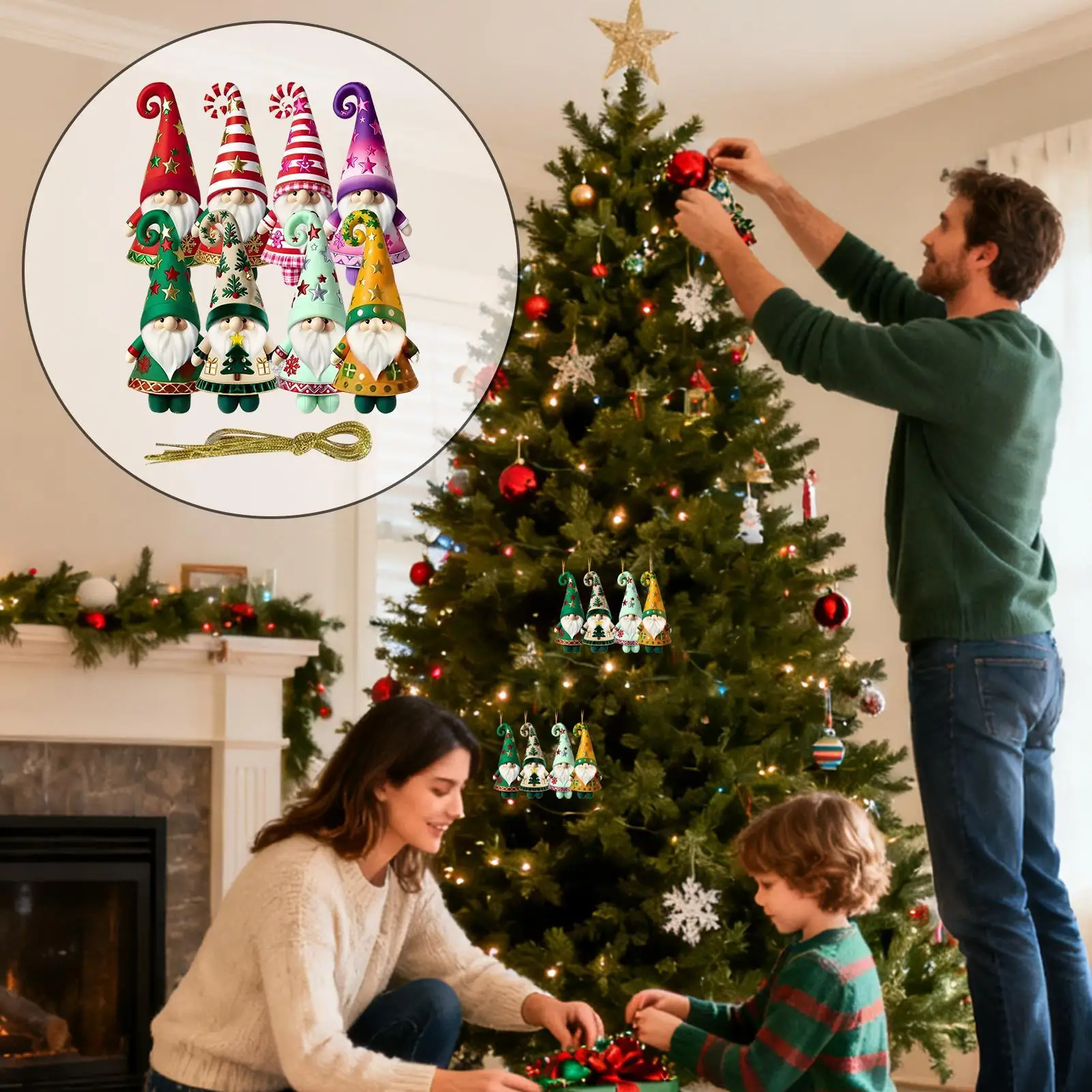 8Pcs Wooden Fall Gnomes Charm Decoration Ornaments Gnomes Figurines Decor for Christmas Party New Year Outdoor Indoor Branches