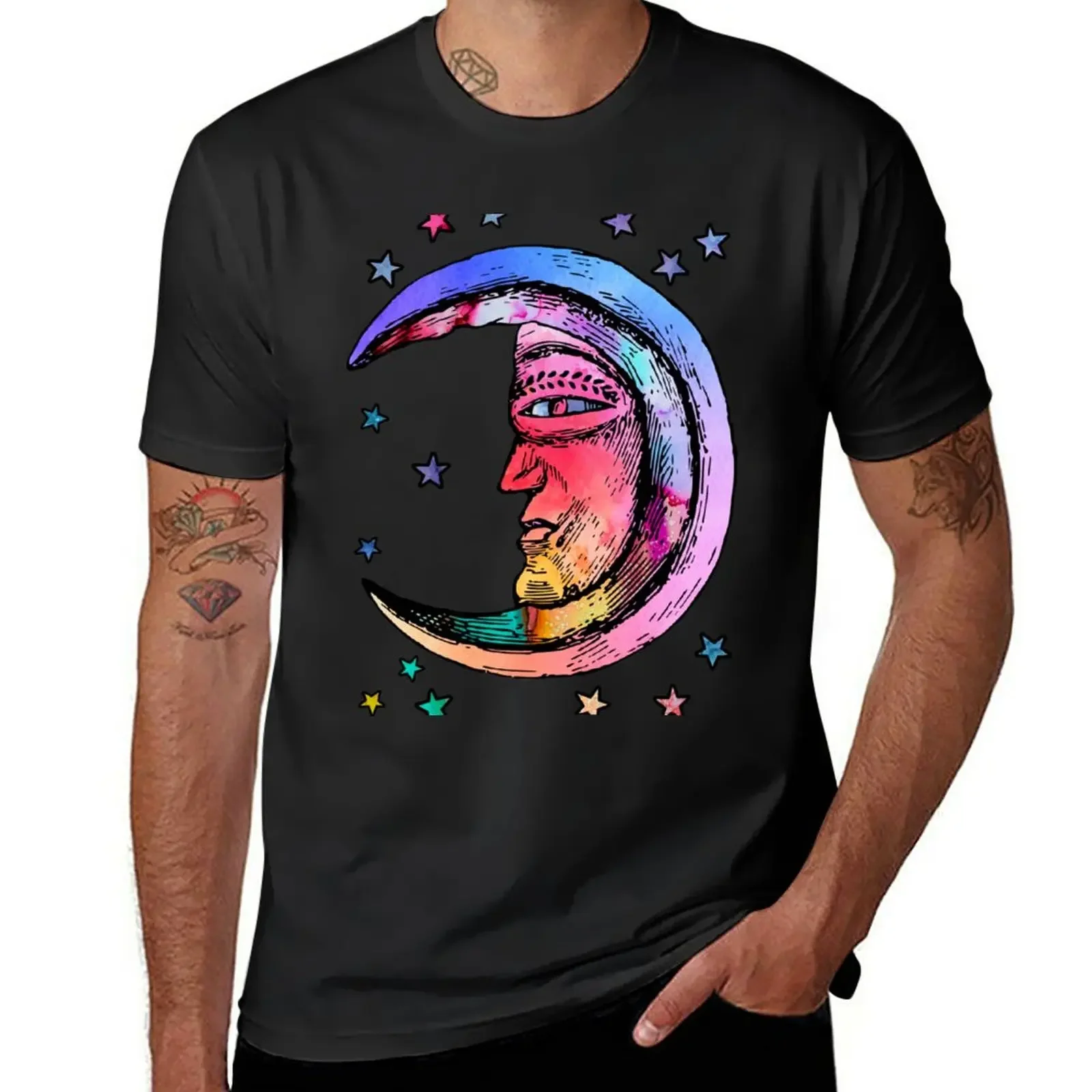 

Colorful Crescent Moon T-Shirt vintage clothes plain mens graphic t-shirts funny