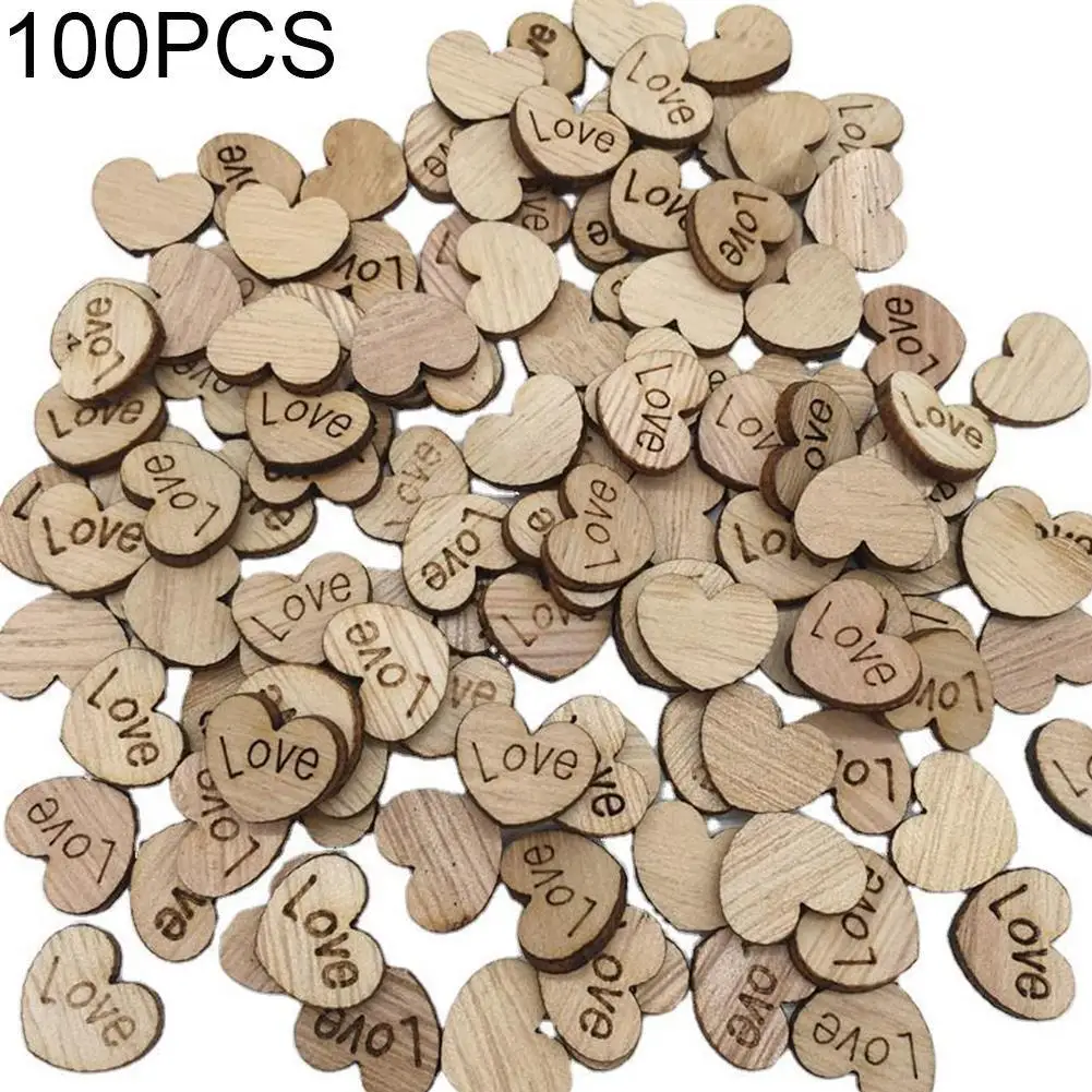 Wedding 100pcs Wood Wooden Love Heart Rustic Table Scatter Decoration Crafts DIY 