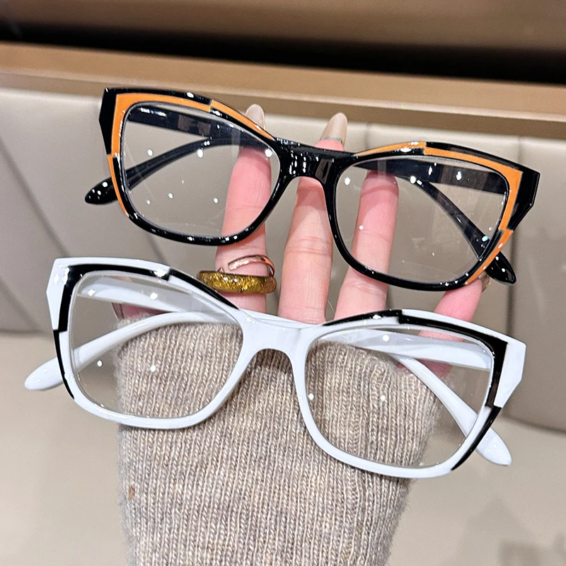 Elegant Women's Cat Eye Reading Glasses with Color Block Design and Blue Light Protection