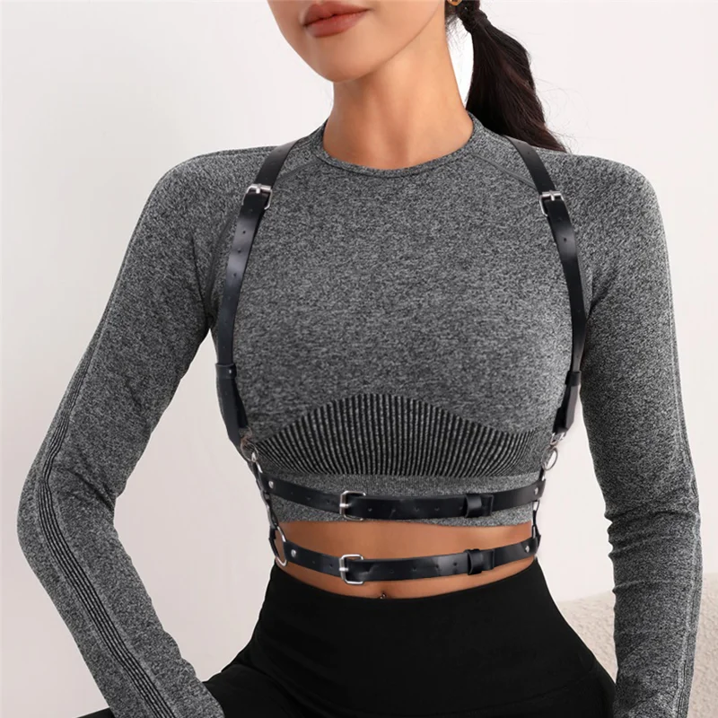 

Y2K Fashion PU Leather Harness Top Women Punk Belt Chest Corset Harness Garter Body Cage Gothic Suspender Festival Accessories