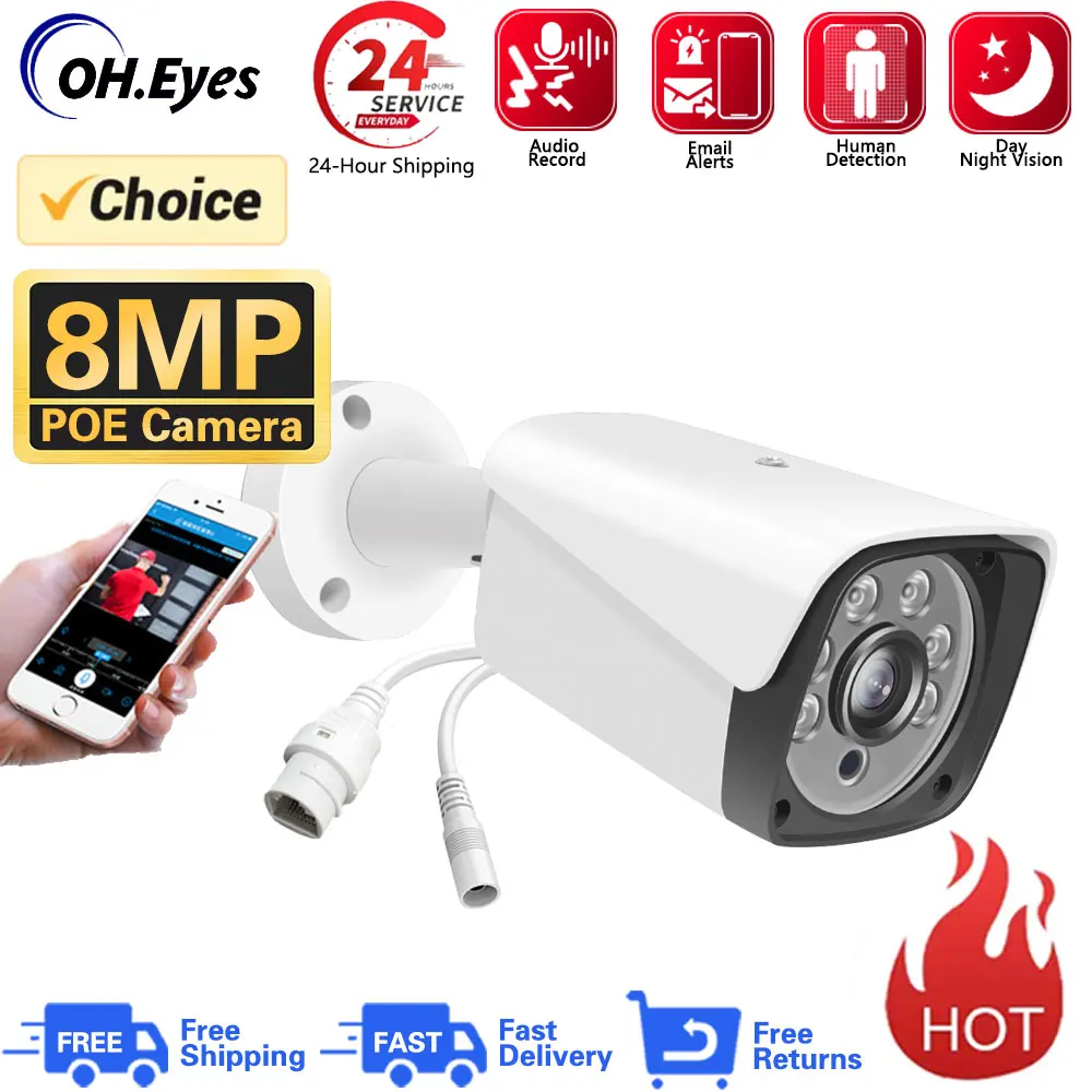 4K 8Mp Human Detection Poe Power Telecamere Cctv Outdoor 8Mp Telecamere Ip Di Sorveglianza P2P Audio Infrarare Night Vision 4K Security Cam