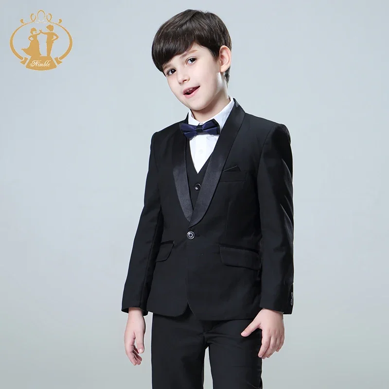 Spring Autumn Formal Boys Suits Weddings Children Party Host Costume Black Blazer Vest Pants Clothing