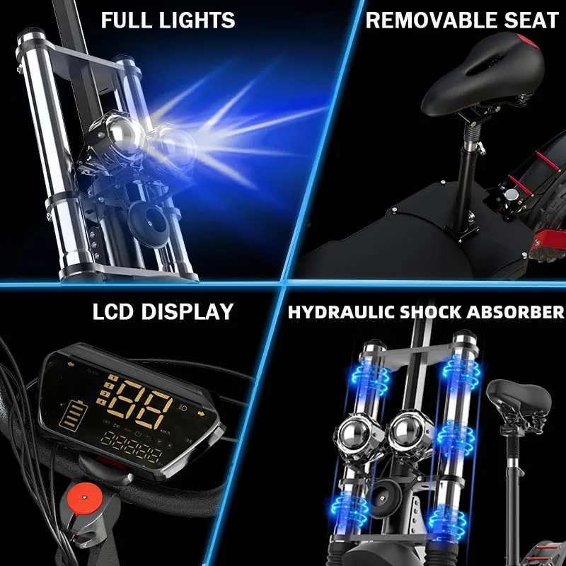 5600W 72V Electric Scooter Dual Motor 90KM/H Max Speed 26AH Lithium Battery up to 110KM Long Range 11'' Tires for electric scooter