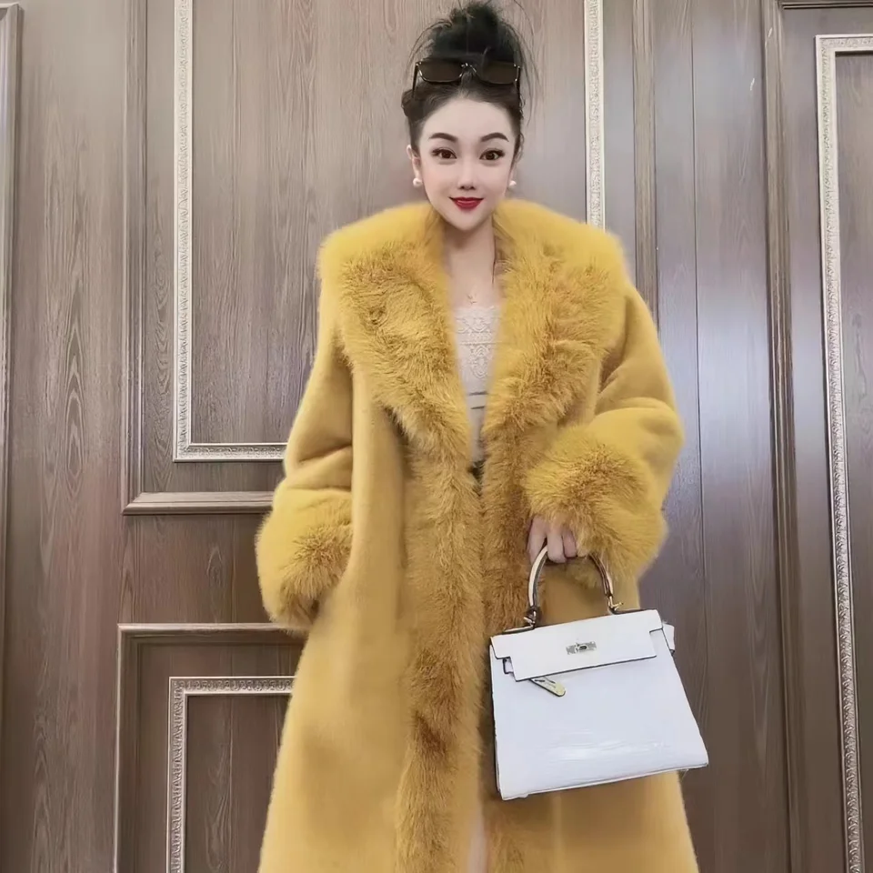 Romose Women's Teddy Furry Long Coat - Oversize Winter Jacket With Lapel Collar