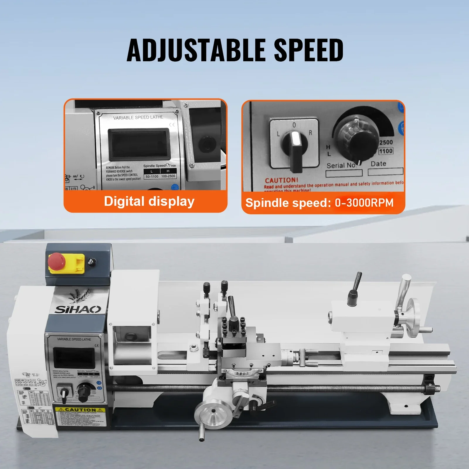 SIHAO Aktualisierte 1200 W Mini-Metalldrehmaschine 220 x 500 mm 0–3000 PRM MT5 Spindelkegel und MT2-PS-Kegel für Labore, Werkstätten, Technik – Detail 8