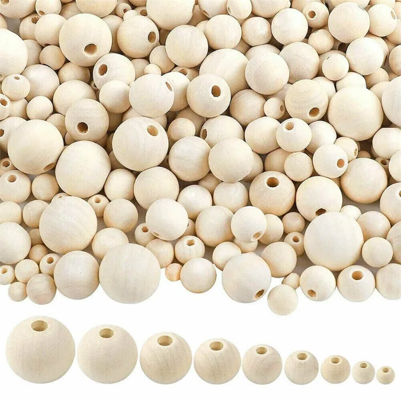 Abalorios De Madera Natural QUARKZMAN - 200 Piezas, 10mm, Perlas Redondas Con Agujero Grande, Para Manualidades