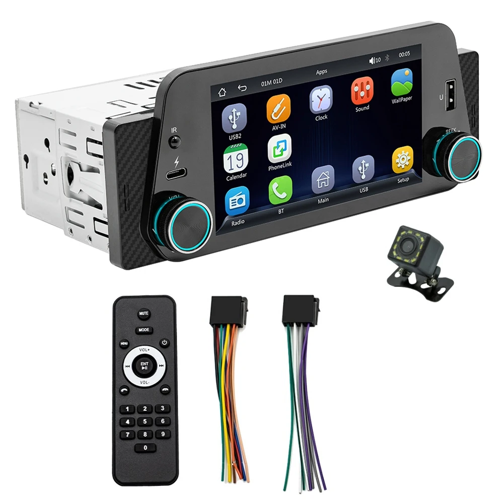 Single Din Car Stereo With Wireless Carplay/Android Auto, Touchscreen Radio, Bluetooth, Backup Camera, Mirror-Link