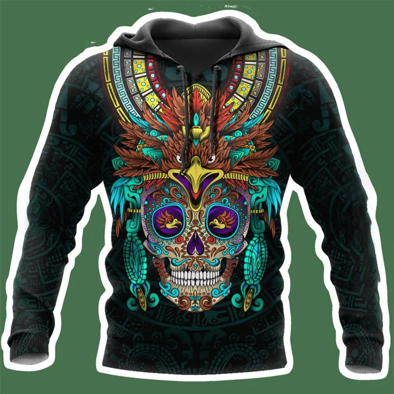 thumbnail image 1 of Sudadera con capucha con estampado 3D de la bandera de México y emblema nacional para hombre, sudadera de manga larga con estampado mexicano azteca, ropa de calle, 1 of 5
