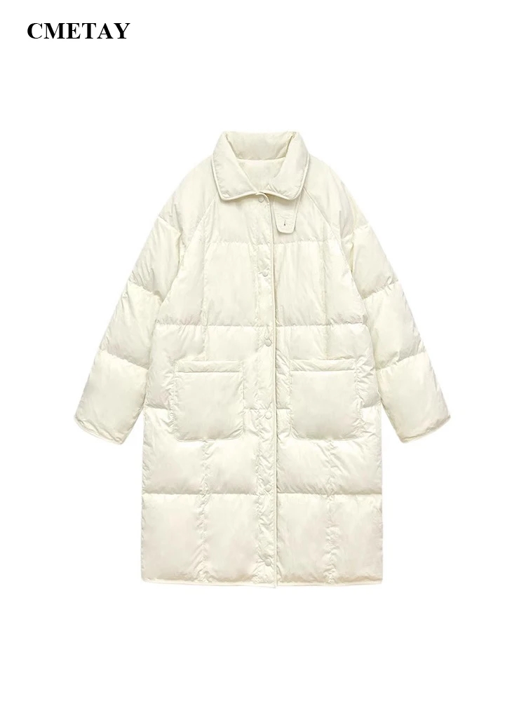 

Winter Down Jacket For Women 2023 New Loose Big Pocket Windproof Buckle Warm Long Parkas Knee Length Cotton Padded Jacket Coats