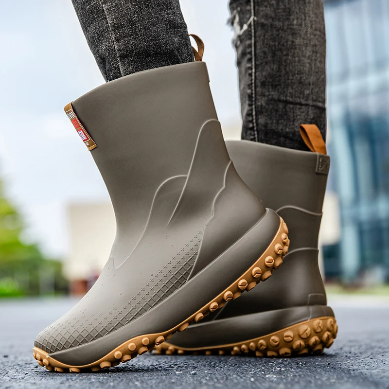 Men's Mid-Calf Rain Boots Anti-Snake Bite Fiing oes Waterproof very Rider Special Purpose Slip-Resistant Rubber oes