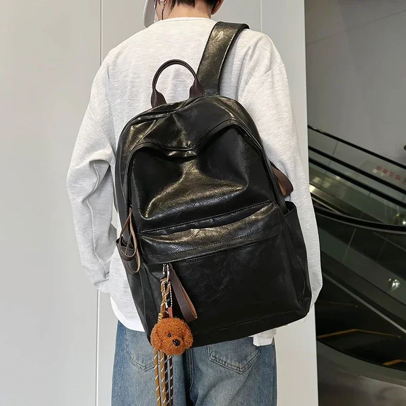 Zaini solidi in PU lucido alla moda caldi Zaini scolastici semplici e versatili di grande capacità di alta qualità per unisex 2024 Vendita calda - immagine 3
