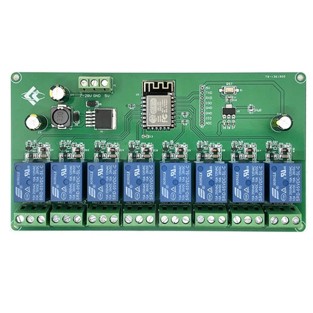

8-канальный релейный модуль ESP8266 с Wi-Fi, внешняя плата разработки, источник питания 5 В/7-28 в, беспроводной модуль Wi-Fi