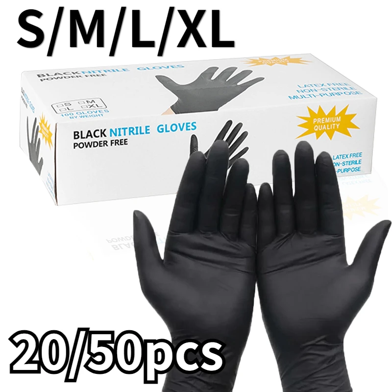 Black Nitrile Gloves Thickened Durable Waterproof Nitrile Gloves Household Cleaning Car Repair Hair Dyeing Tattoo Tools 20/50PCS