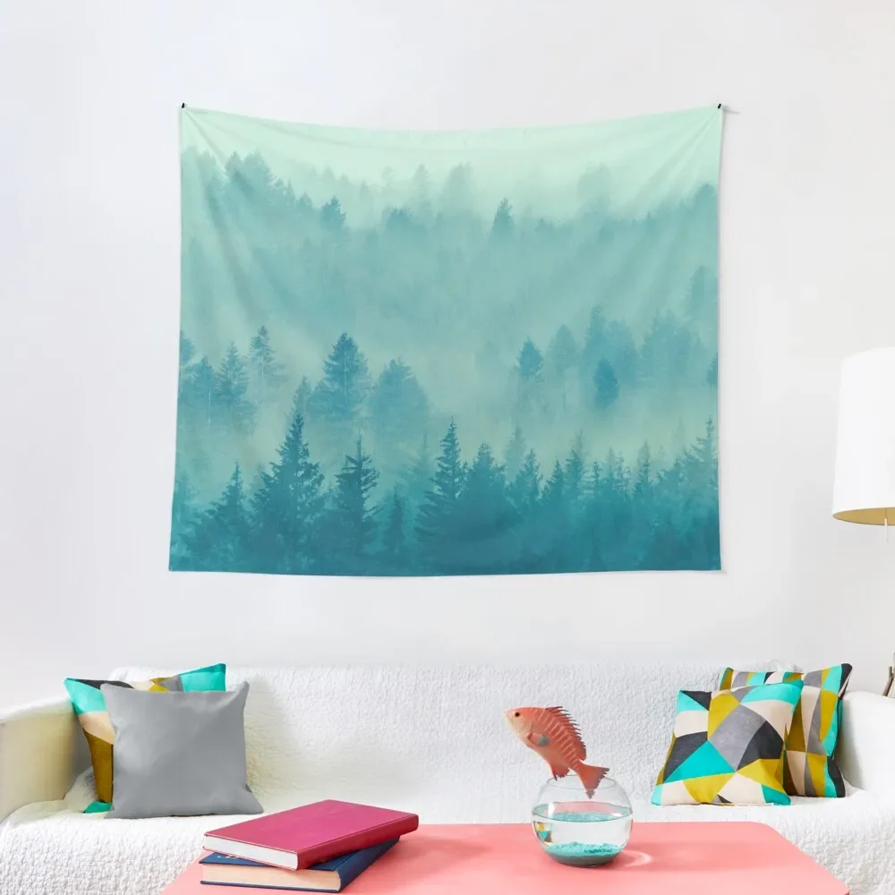 

Fog Forest - Blue Green Washington State Woods Foggy Trees Tapestry Wallpaper Bedroom Decor Tapestry