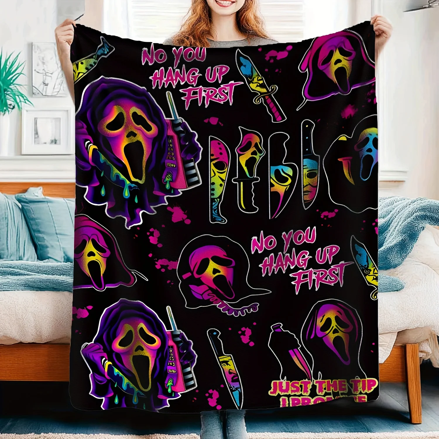 Halloween Horror Movie Blanket,Halloween Small Blanket,Soft Flannel Bed Blanket Living Room Sofa Bedroom Decoration Gift 4