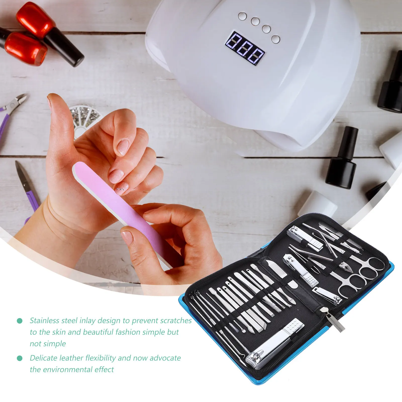 26종 매니큐어 페디큐어 세트 네일 클리퍼 스테인리스 스틸 그루밍 도구 휴대용..