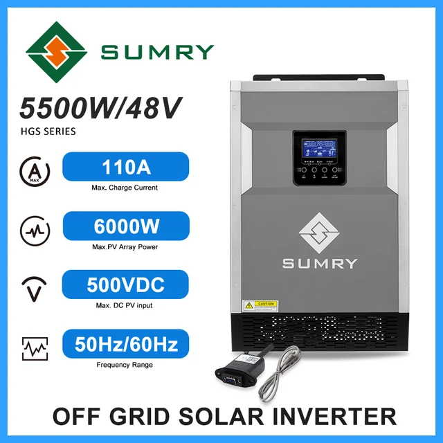 SUMRY 5.5KW 48VDC Hybrid Solar Inverter AC220V MPPT Charger 110A PV ...