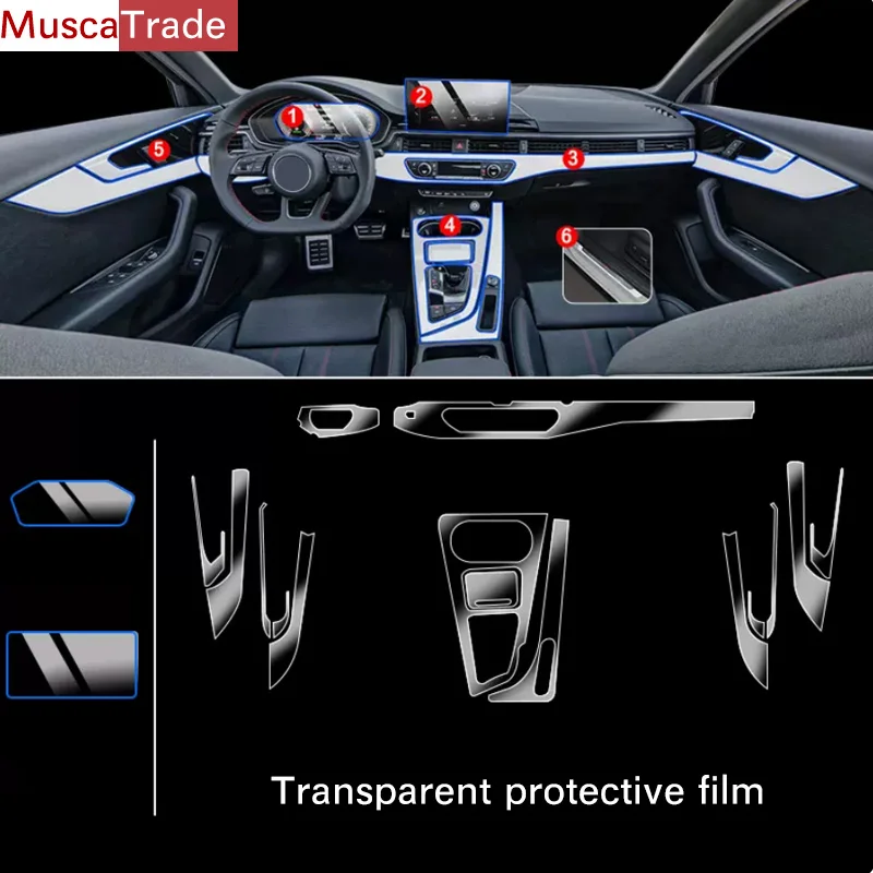 

For AUDI A4 B9 2022 2023 Car Interior Center Console Transparent TPU Protective Film Anti-scratch Repair Film Accessories Refit