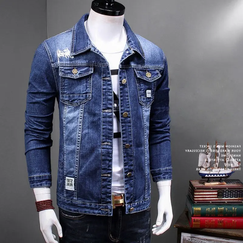 

Wholesale 2022 Cross-border New Denim Jacket Men Spring Autumn Simple Denim Coat Men's Light Blue Frayed Denim Jacket Men