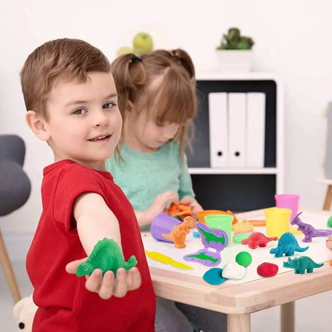 Yeahbo Playdough Sets for Kids, Modelling Clay, Air Dry Clay with 6 Dinosaur Mold, Polymer Clay Set, Play Dough Dinosaur Toys 5