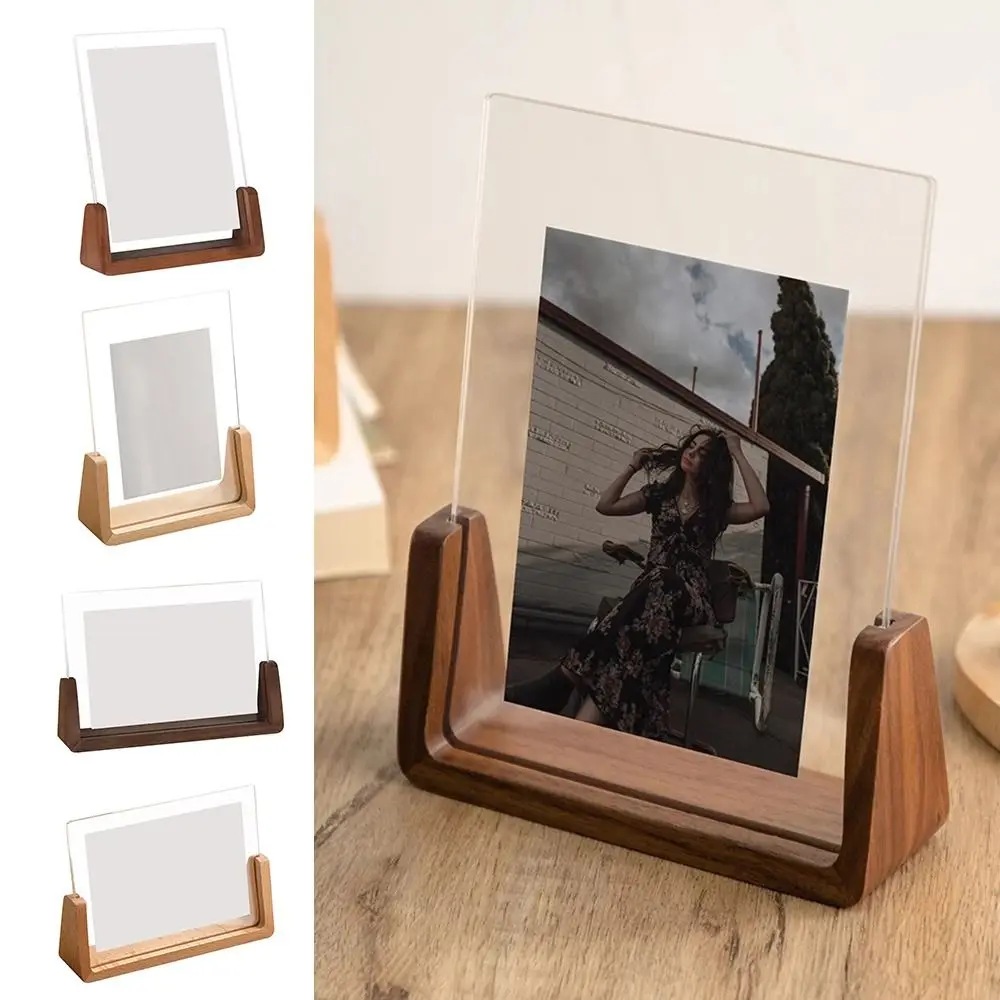 Creative Photo Frame Acrylic U Shape Transparent Frame Desktop Walnut/Beech Wedding Pictures Office Decor photo frame acrylic display holder