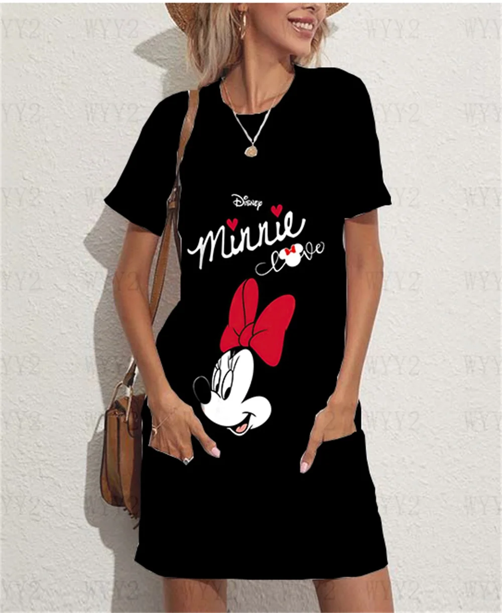 Robe T shirt à manches courtes pour femmes, col rond, imprimé dessin