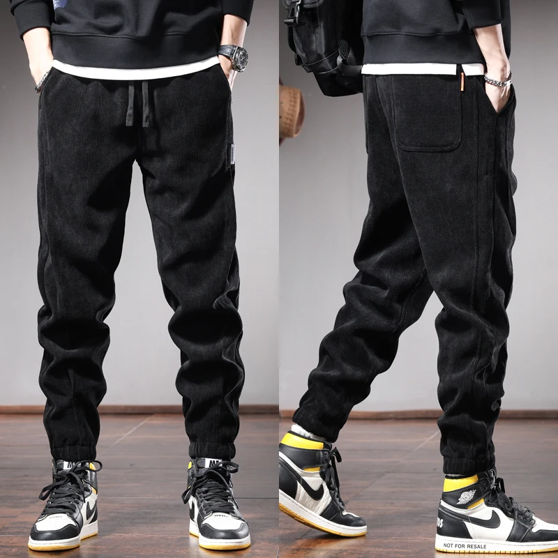 Autumn Beige Baggy Pants Men Casual Sports Elastic Waist Drawstring Jogging Trousers