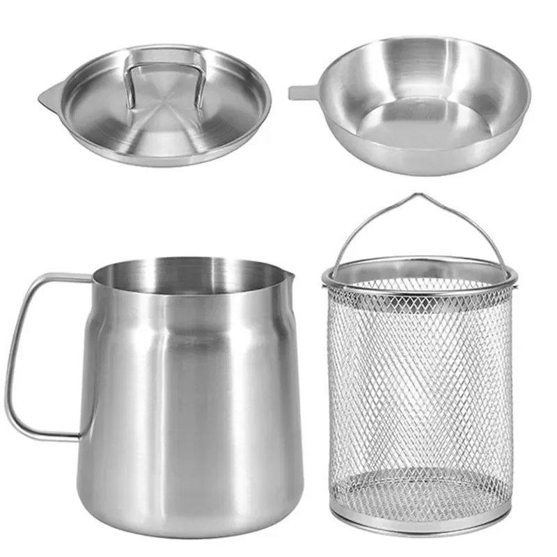 2.0L Stainless Steel Oil Filter Pot with Mesh Large Capacity Household Fryer Oil Storage Tank Residue Separation Tool