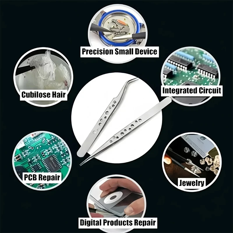 Precision Tweezers Stainless Steel Nine Hole Fine Texture for Mobile Phone Watch Repair