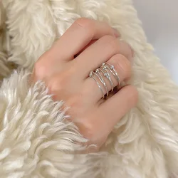 Silver Geometric Multi - Line Bead Open Ring for Women - Minimalist Fashion Jewelry (RT1784)