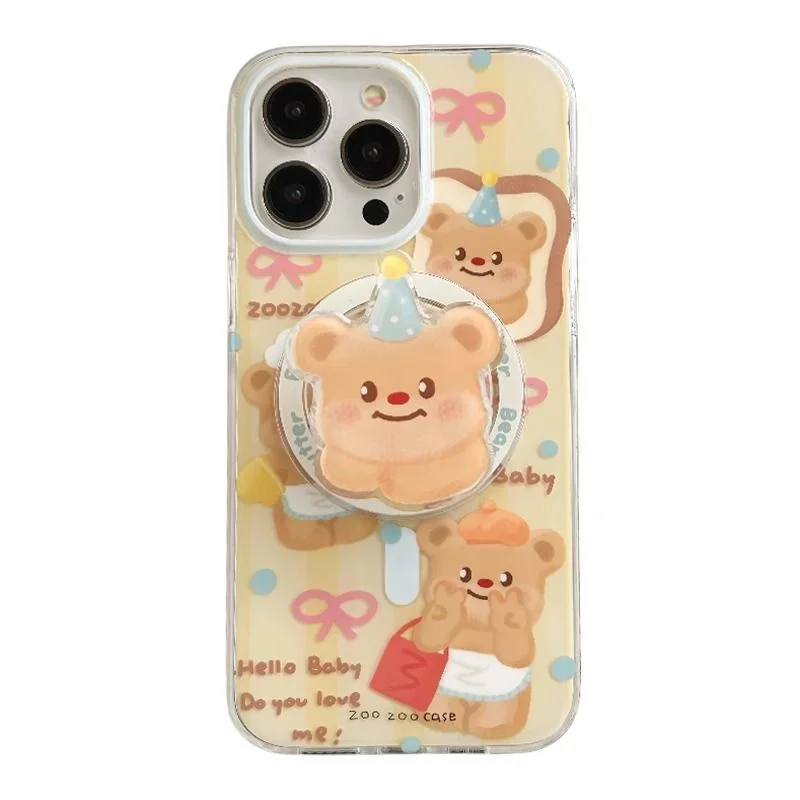 Magnetic Brown Bear Phone Case with Adorable Bear Bracket